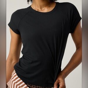 Aerie Offline Black Ribbed Short Sleeve Tee